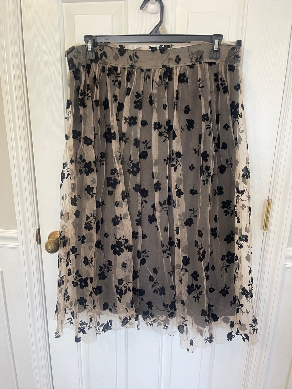 Mesh Tulle Velvet Flowers Large  Skirt Black Tan Double Layer Whimsygoth
